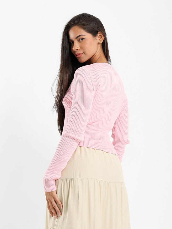 Ribbed Cardigan with Front Tie