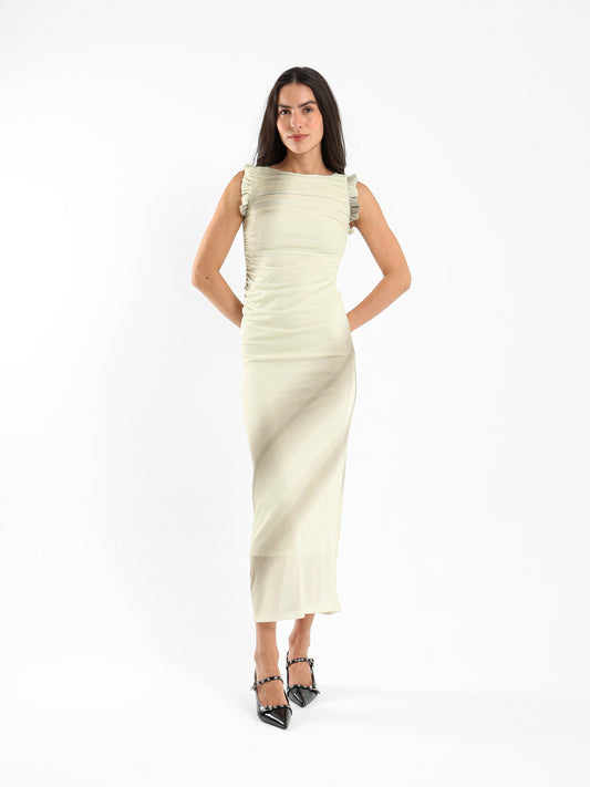 Fitted Sleeveless Dress with Ruffle Sleeves