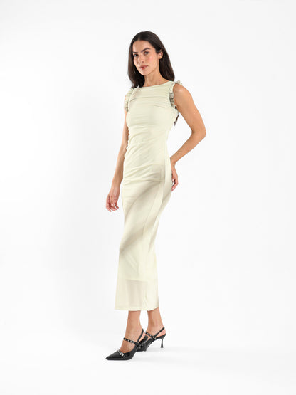 Fitted Sleeveless Dress with Ruffle Sleeves