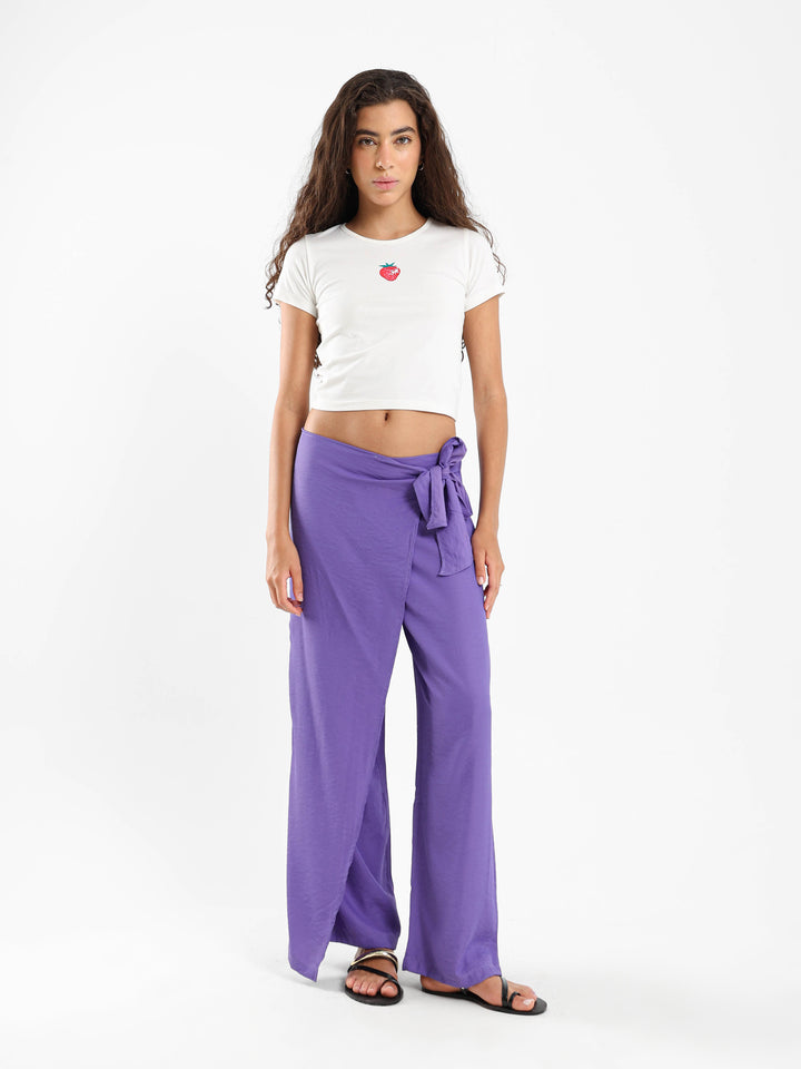 Front Overlap Wide-Leg Pants