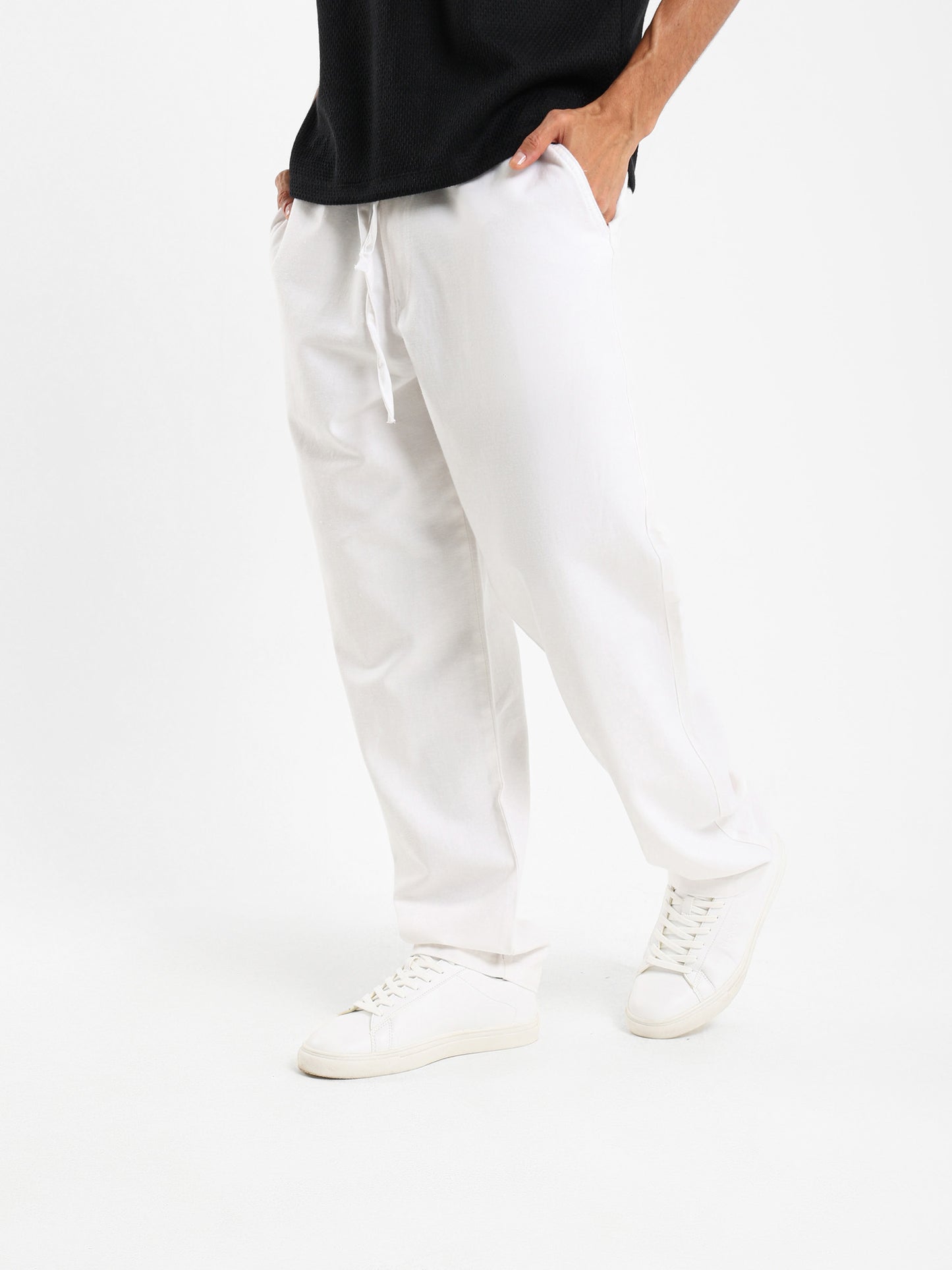 Linen Drawstring Waist Pants