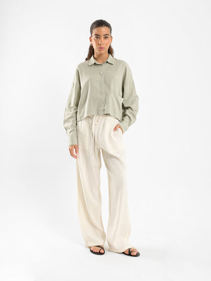 Linen Cropped Oversized Shirt