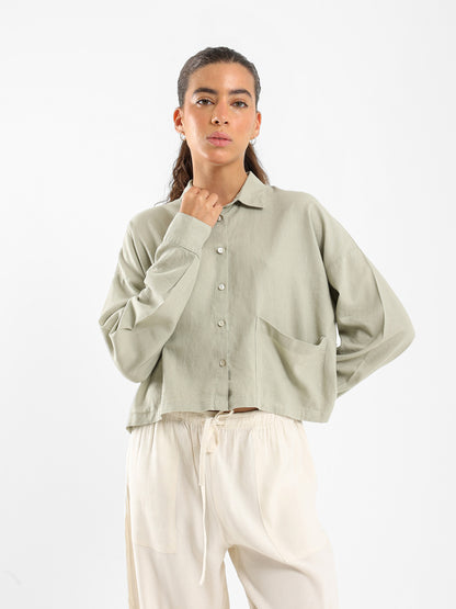 Linen Cropped Oversized Shirt