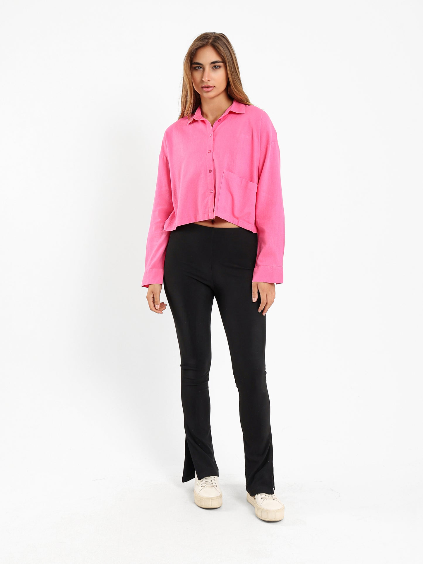 Linen Cropped Oversized Shirt