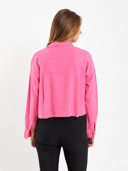 Linen Cropped Oversized Shirt