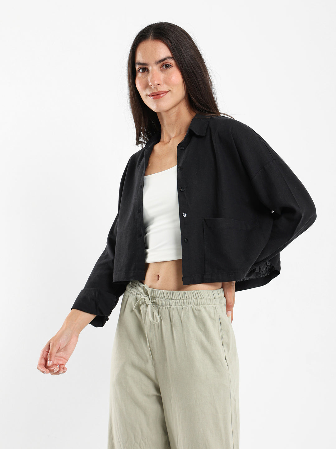 Linen Cropped Oversized Shirt