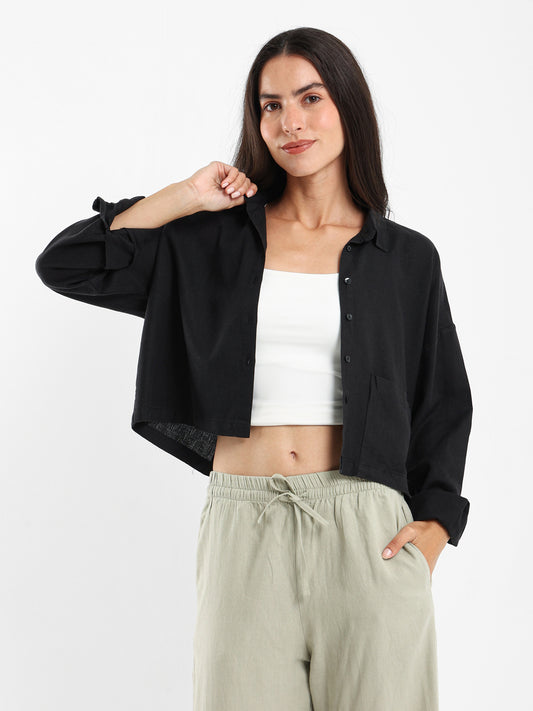 Linen Cropped Oversized Shirt