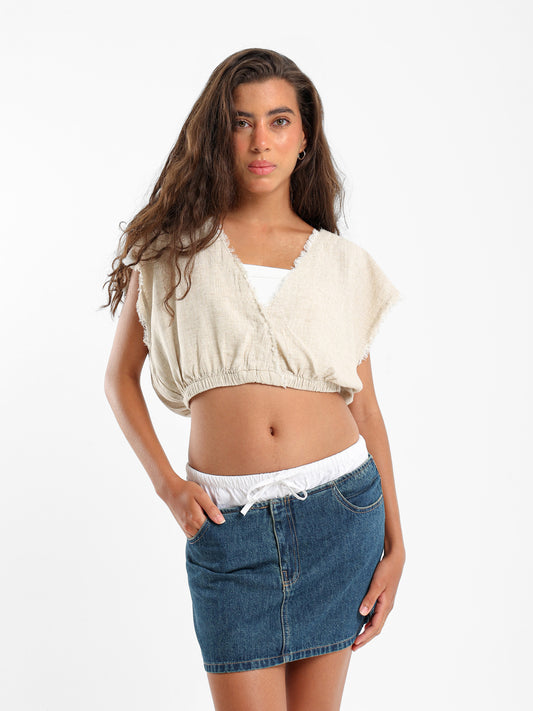Wrap Front Textured Crop Top