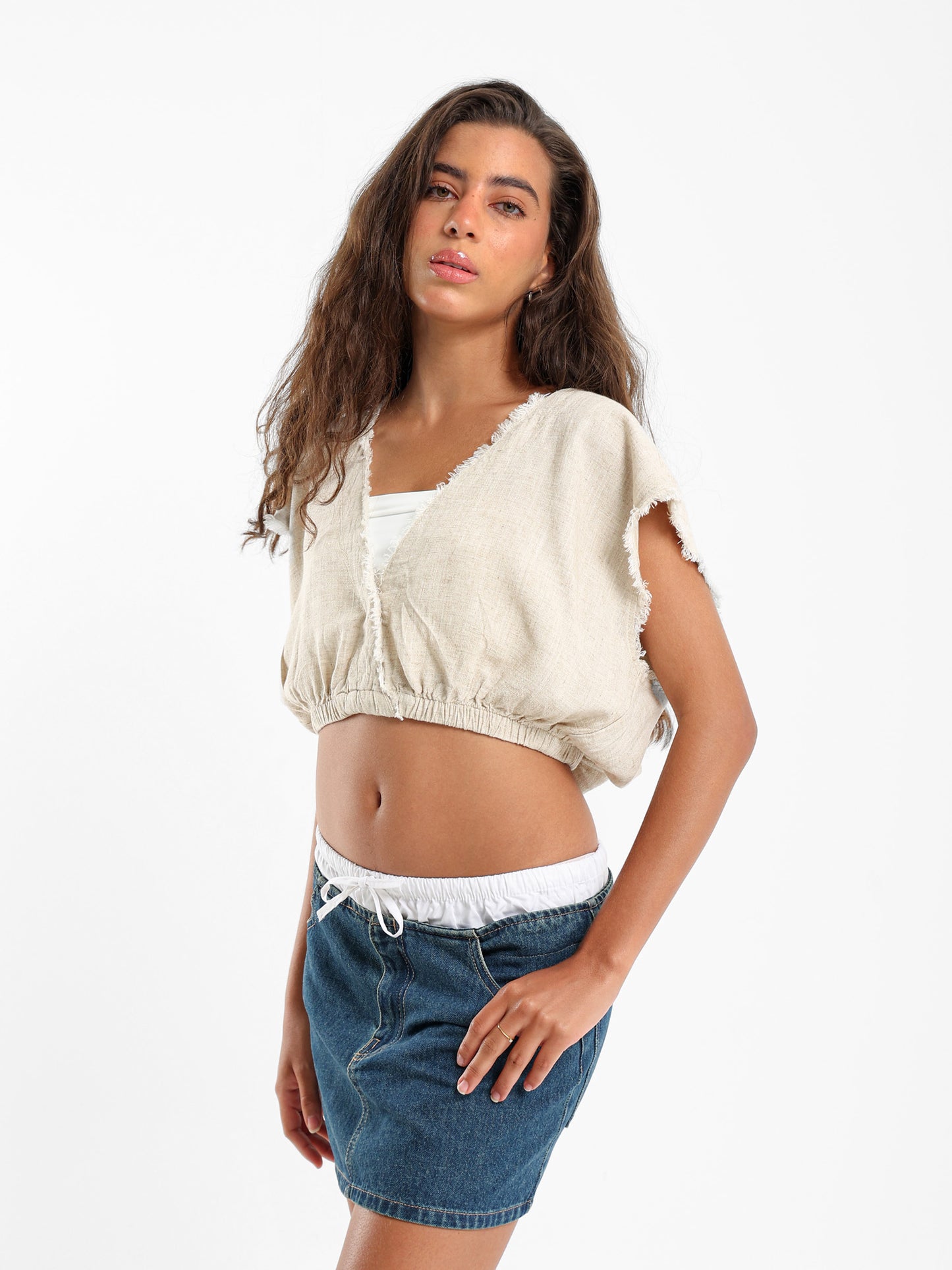 Wrap Front Textured Crop Top