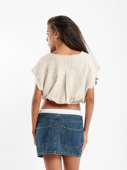 Wrap Front Textured Crop Top