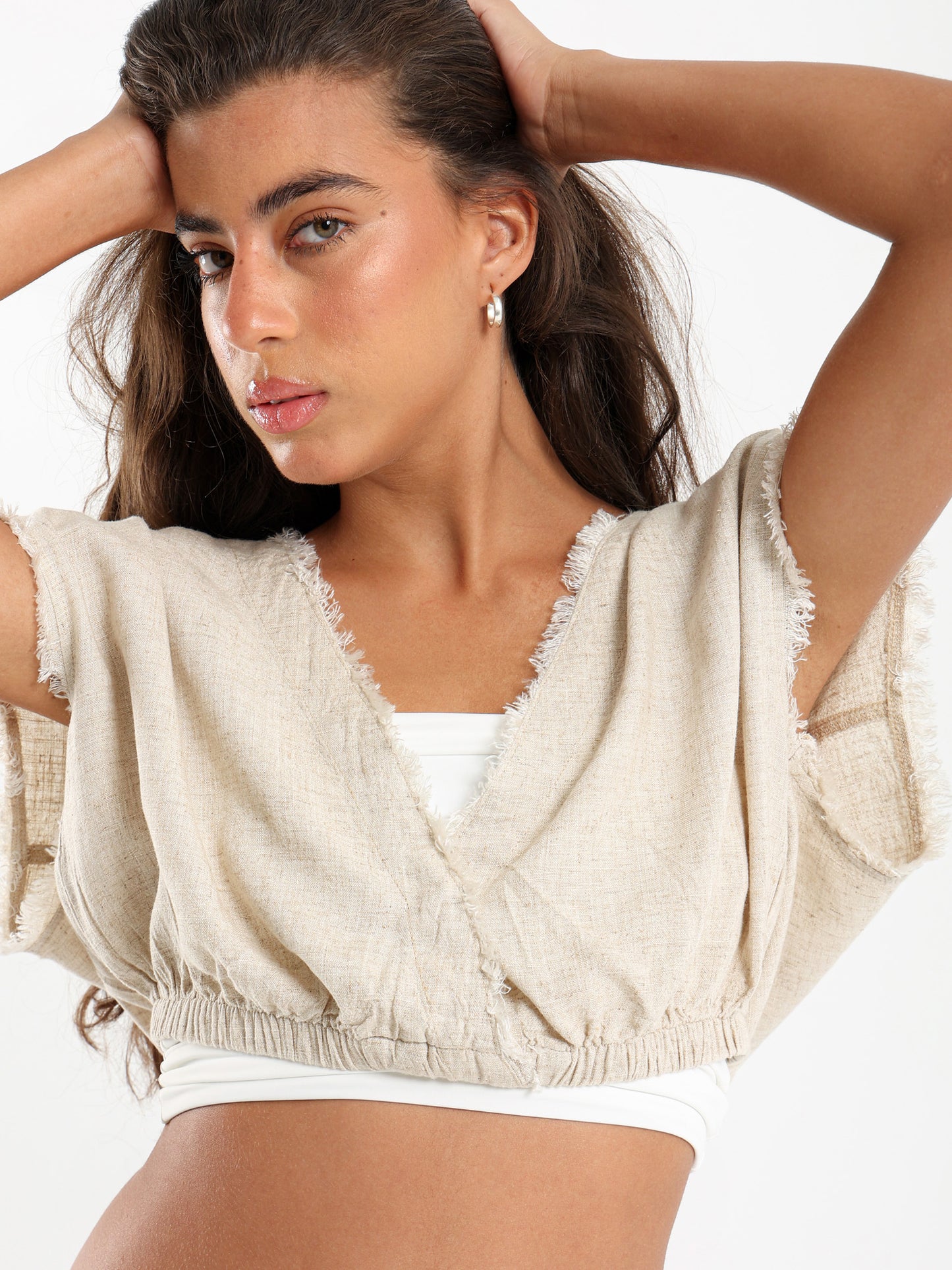 Wrap Front Textured Crop Top