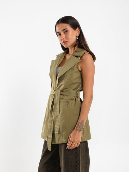 Notch Collar Sleeveless Jacket