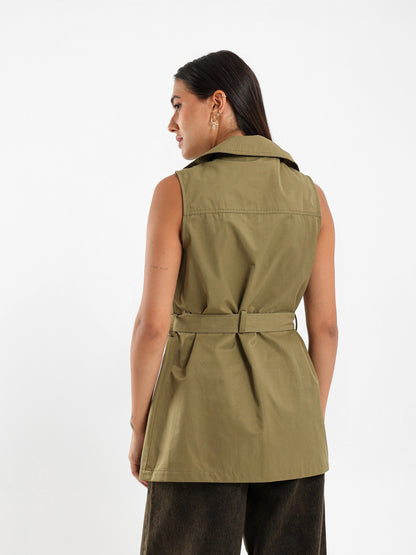 Notch Collar Sleeveless Jacket