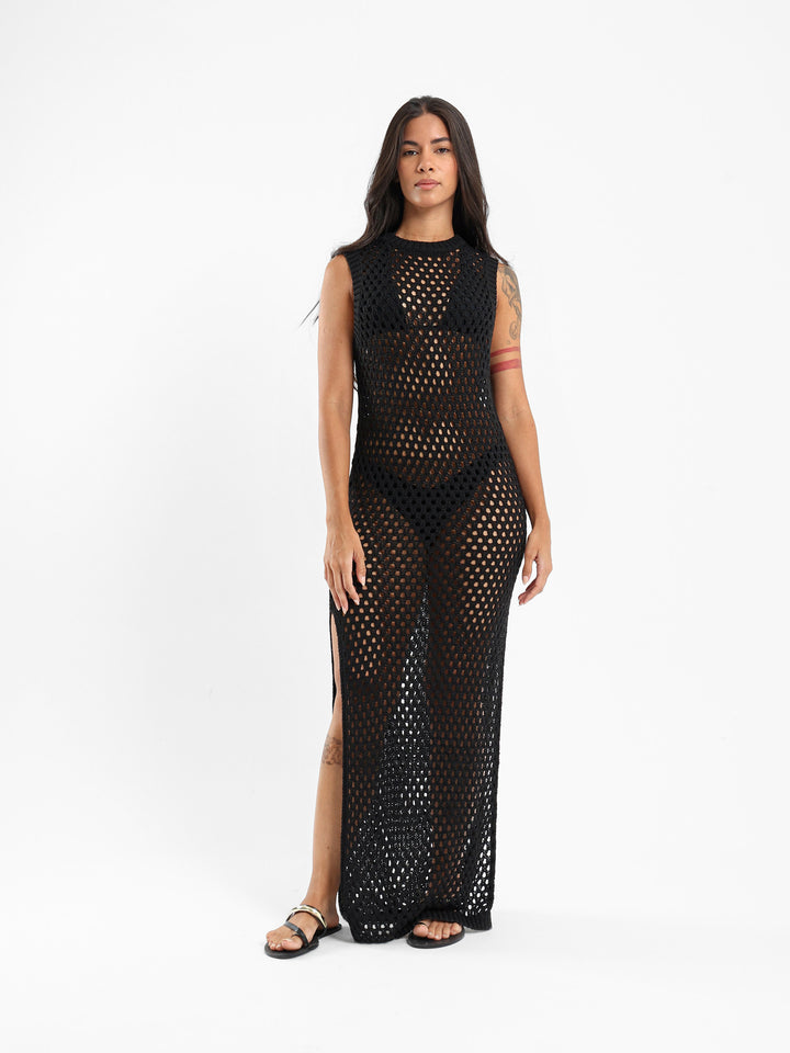 Tricot Cover-Up Dress With Slits