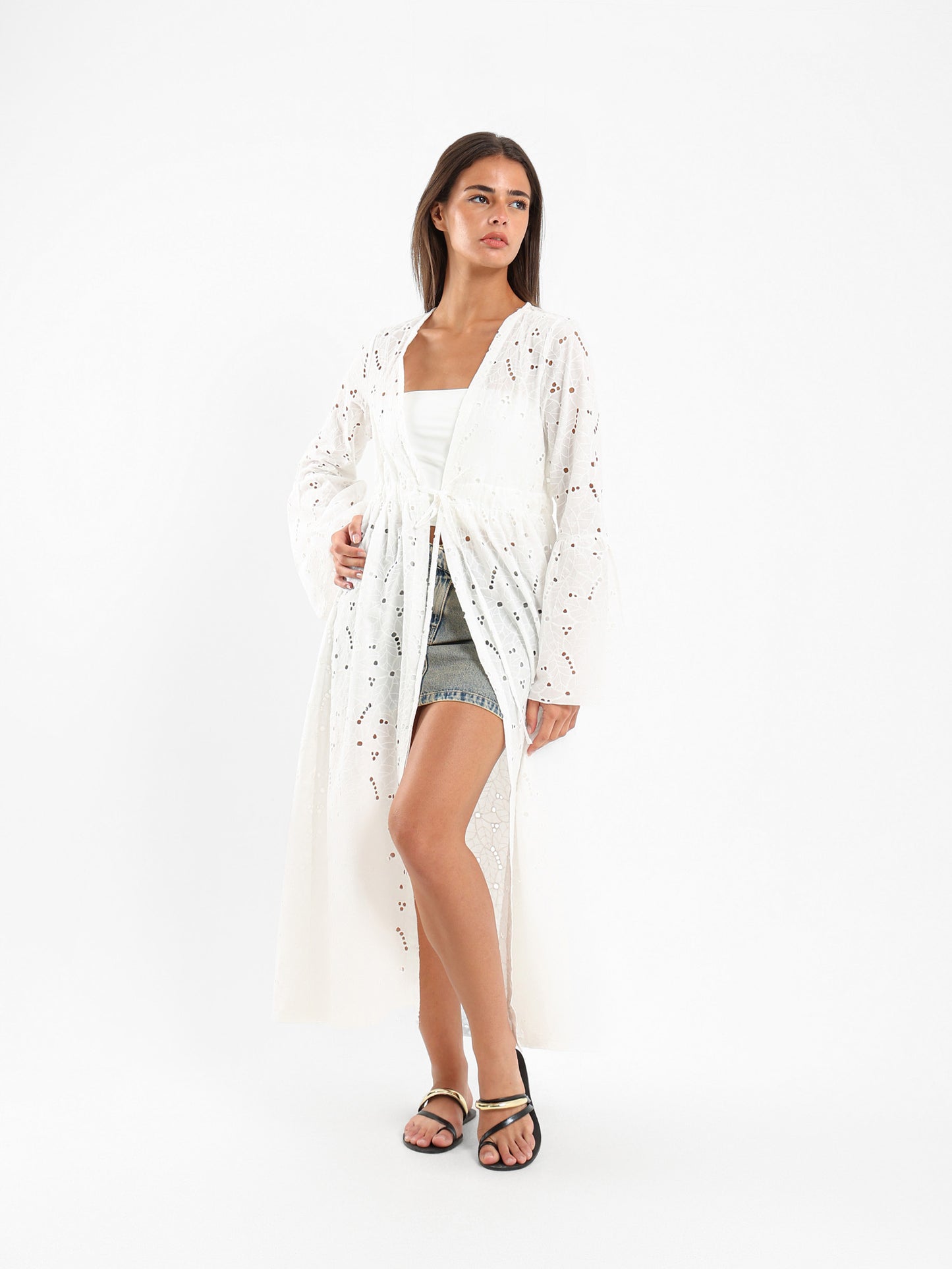 Long Embroidered Sangallo Kimono Jacket