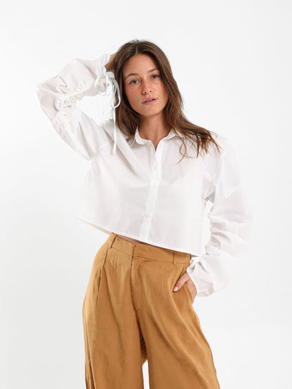 Cropped Shirt With Drawstring Sleeves