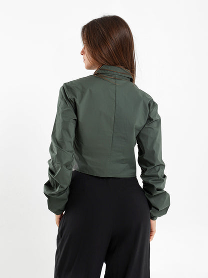 Cropped Shirt With Drawstring Sleeves