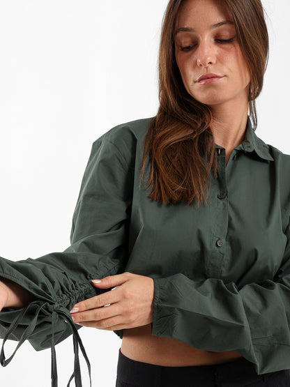 Cropped Shirt With Drawstring Sleeves