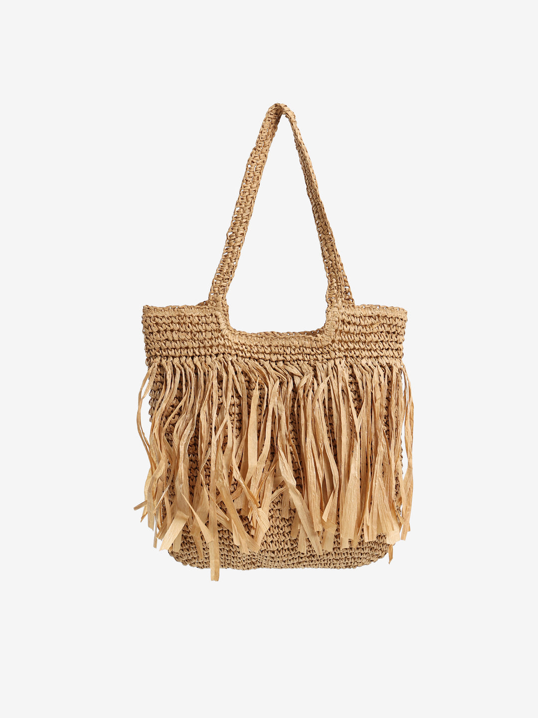 Straw Tote Bag with Fringes