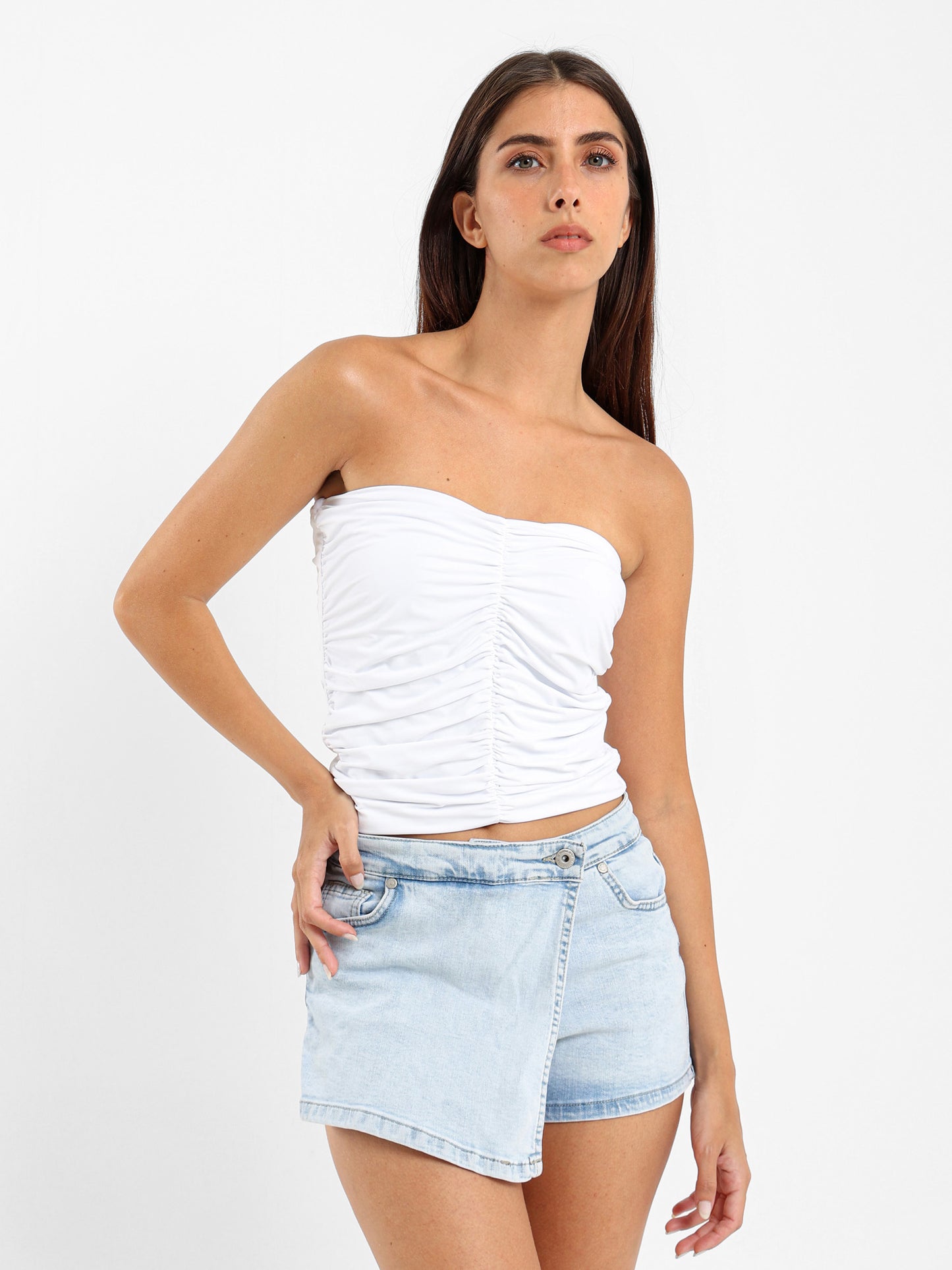 Strapless Gathered Top