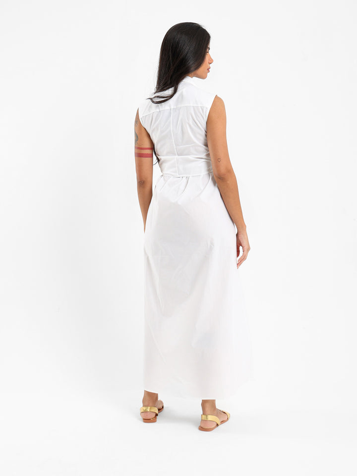 Sleeveless Shirt Dress With Waist Tie