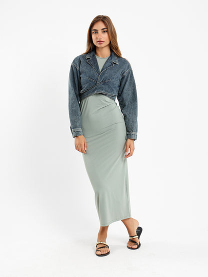 Cropped Wrap Around Denim Jacket