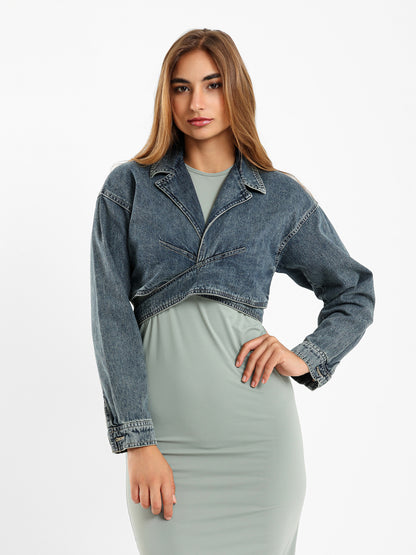 Cropped Wrap Around Denim Jacket