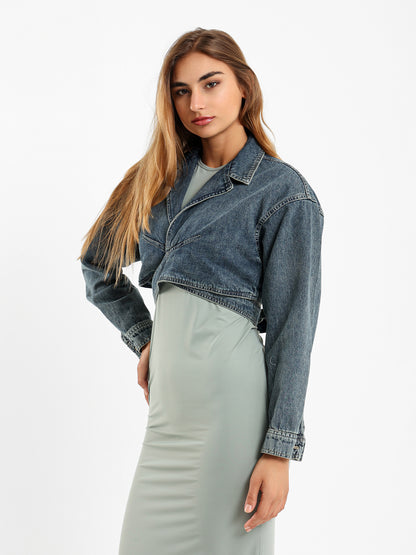 Cropped Wrap Around Denim Jacket