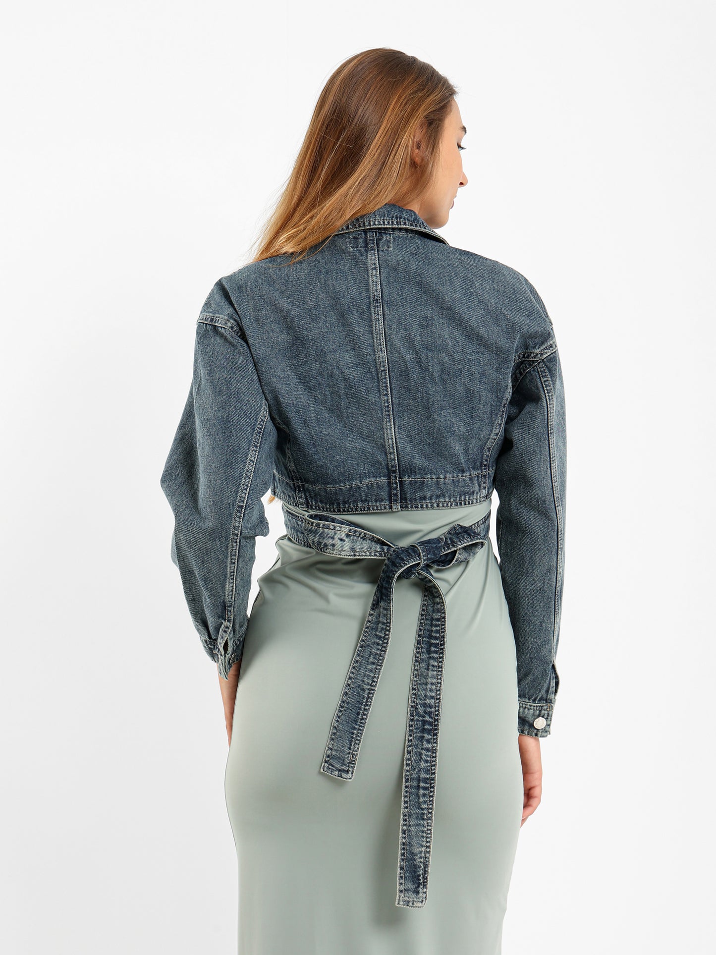 Cropped Wrap Around Denim Jacket