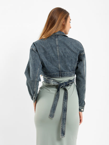 Cropped Wrap Around Denim Jacket