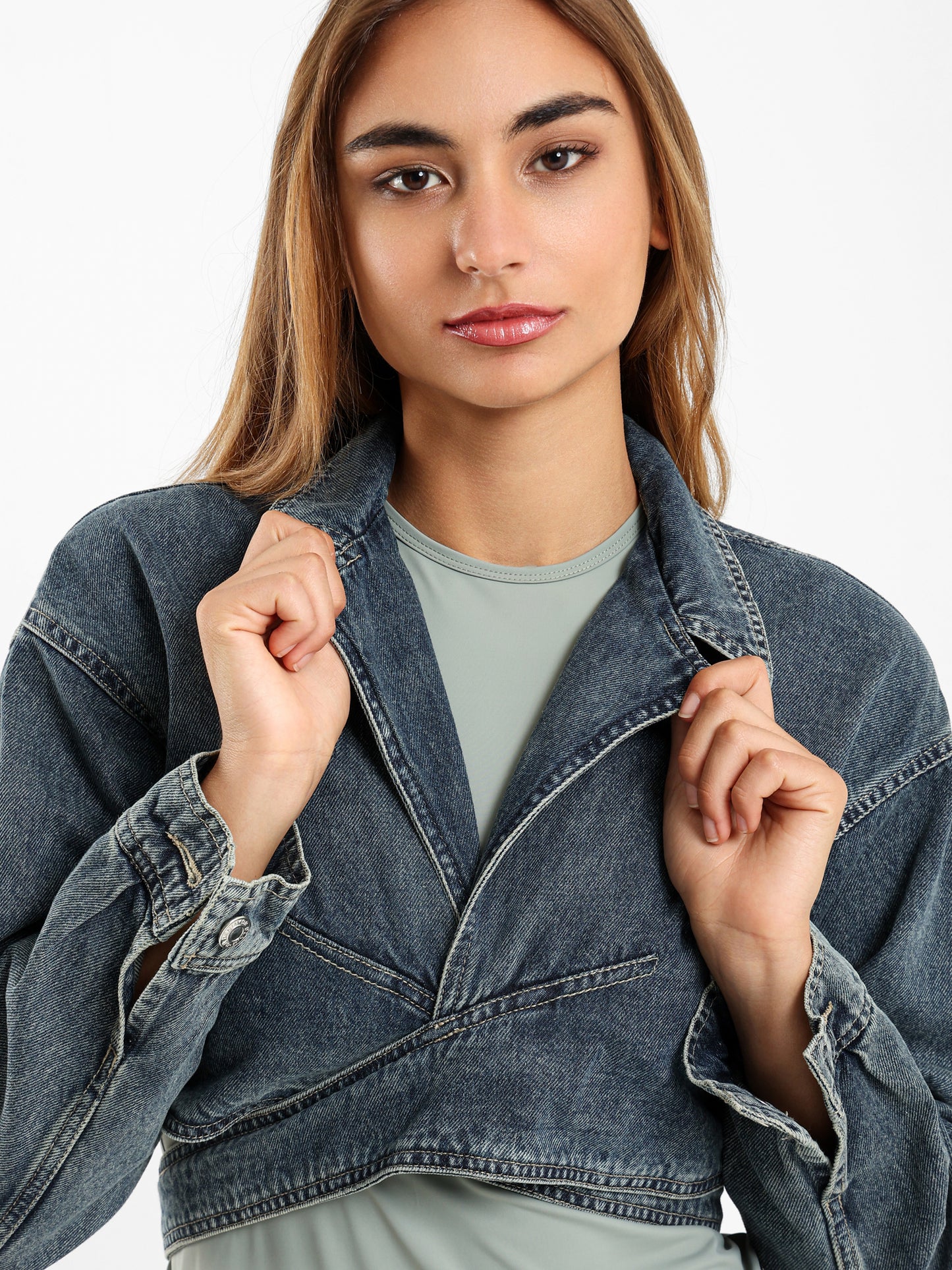 Cropped Wrap Around Denim Jacket