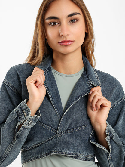 Cropped Wrap Around Denim Jacket