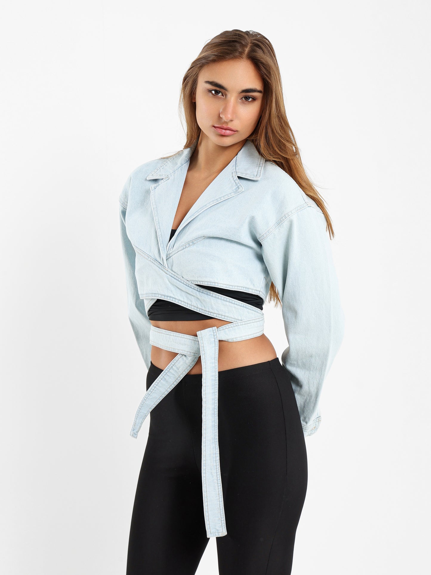 Cropped Wrap Around Denim Jacket