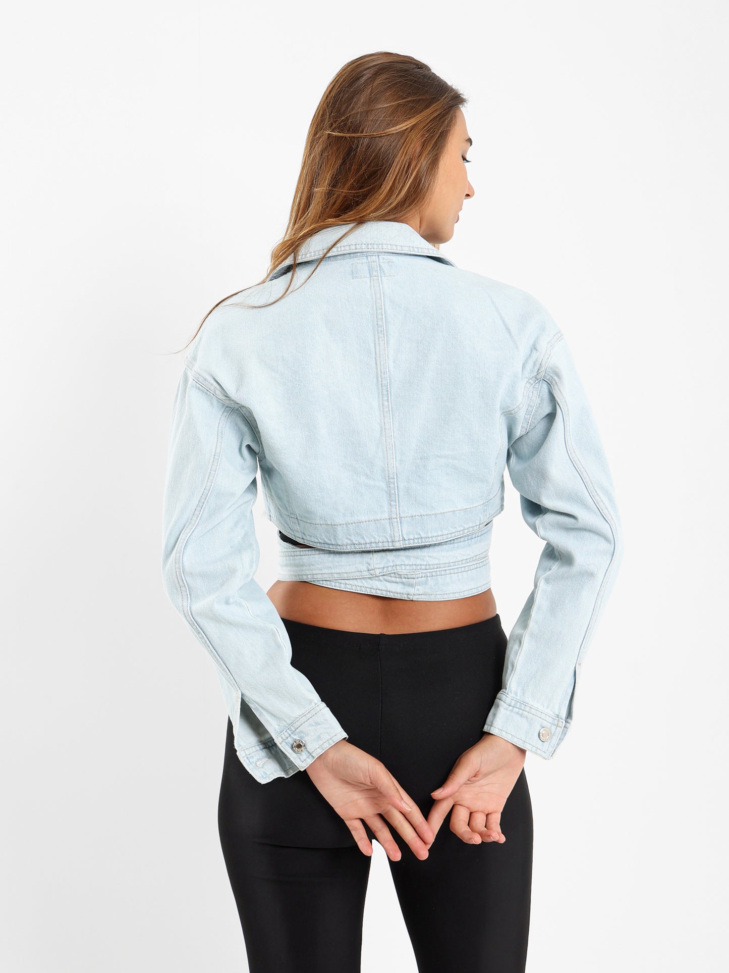 Cropped Wrap Around Denim Jacket