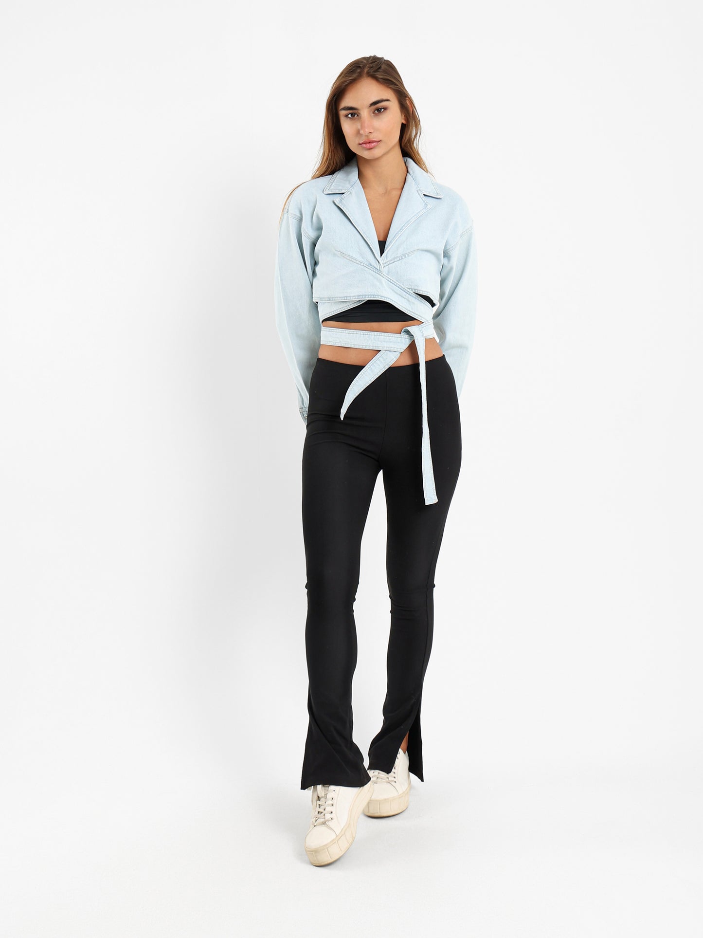 Cropped Wrap Around Denim Jacket