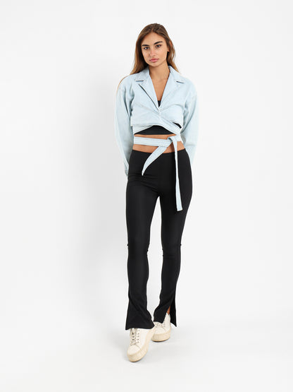 Cropped Wrap Around Denim Jacket