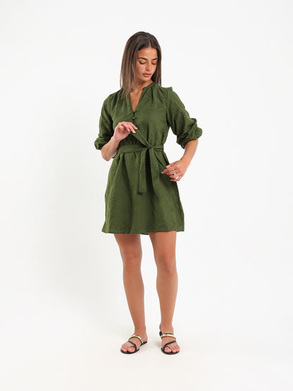 V-Neck Balloon Sleeve Short Dress