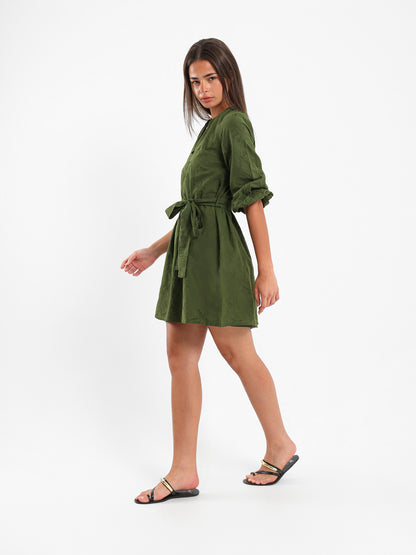 V-Neck Balloon Sleeve Short Dress