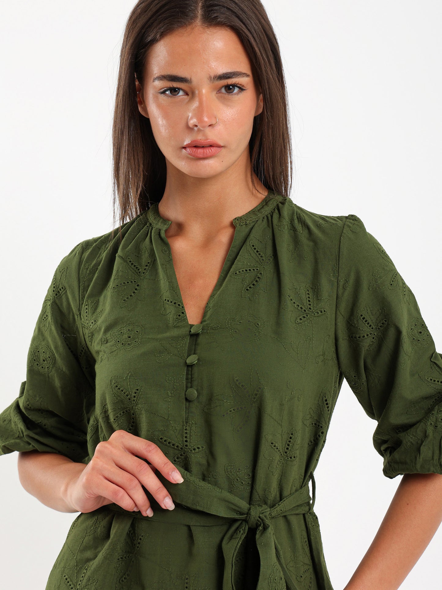 V-Neck Balloon Sleeve Short Dress