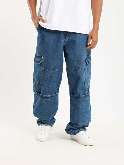Loose Utility Cargo Denim Pants