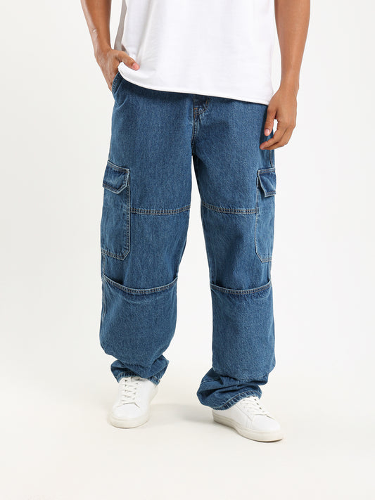 Loose Utility Cargo Denim Pants