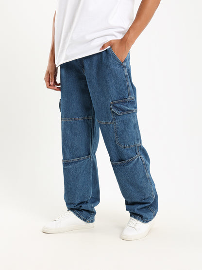 Loose Utility Cargo Denim Pants
