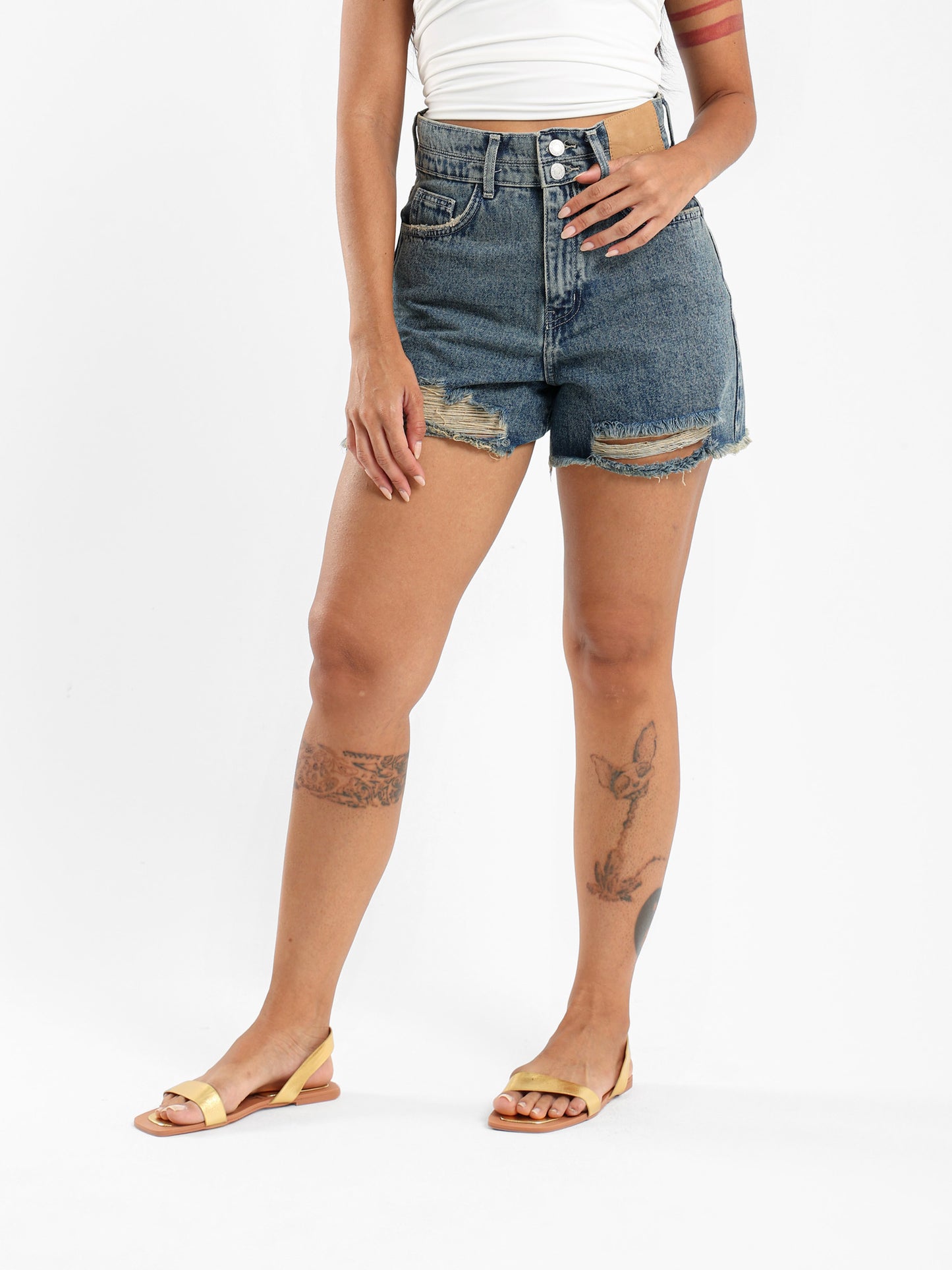 Double Hem Denim Shorts