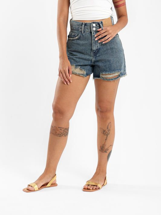 Double Hem Denim Shorts