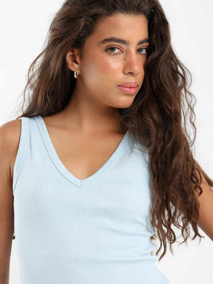 Ribbed V-Neck Sleeveless Top