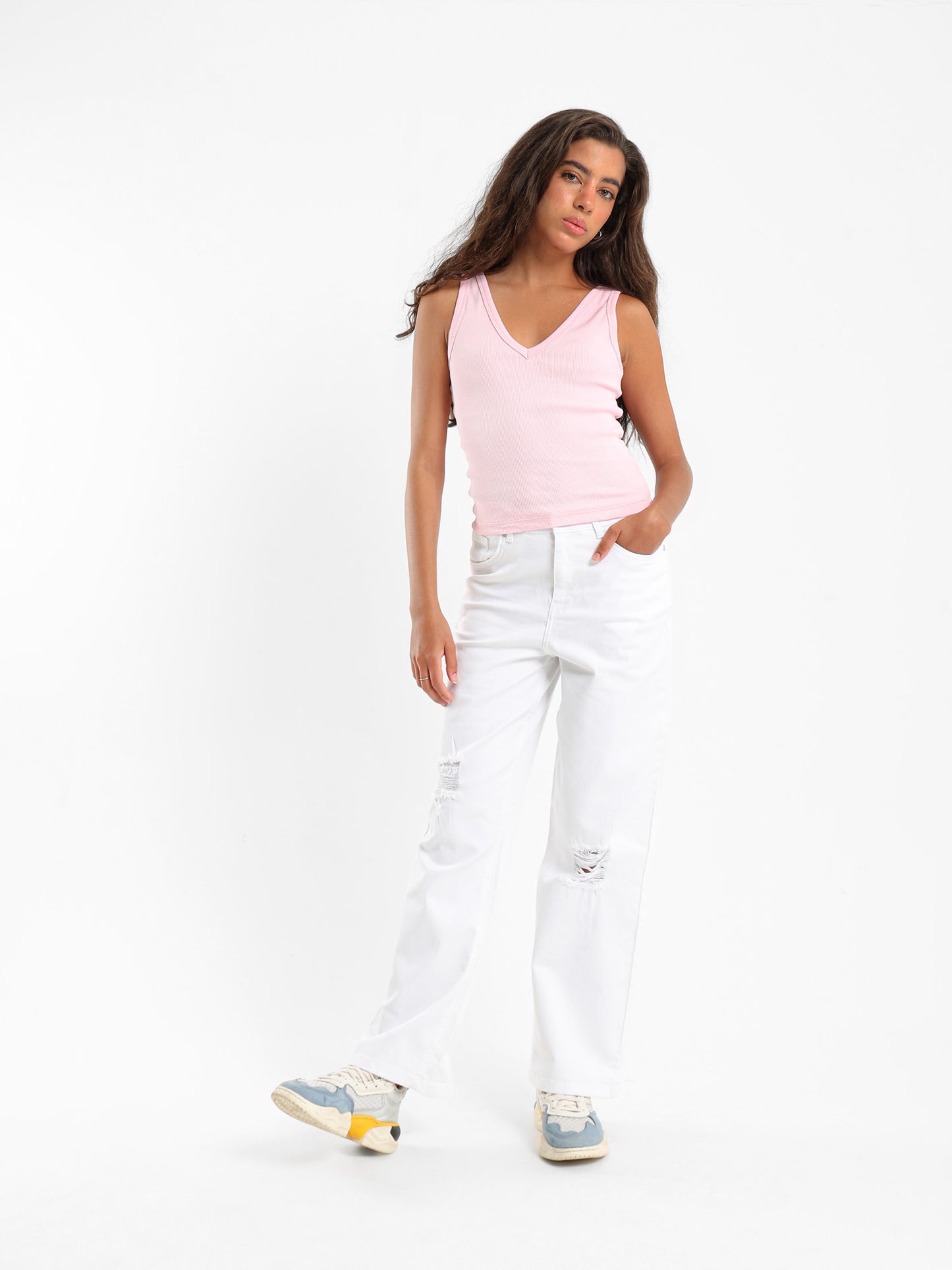 Ribbed V-Neck Sleeveless Top