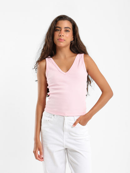 Ribbed V-Neck Sleeveless Top