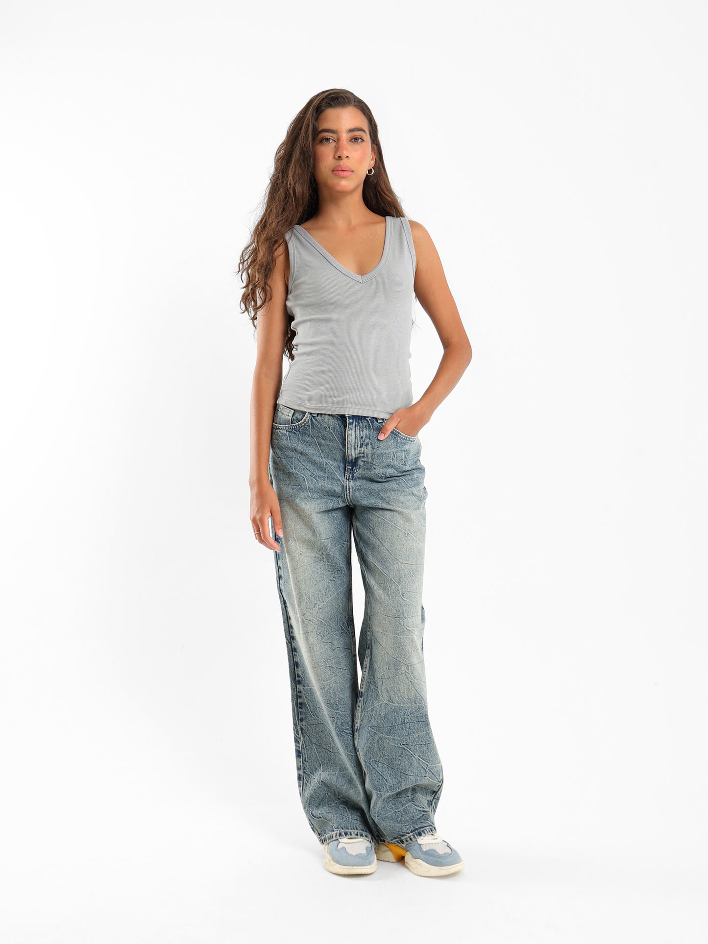 Ribbed V-Neck Sleeveless Top