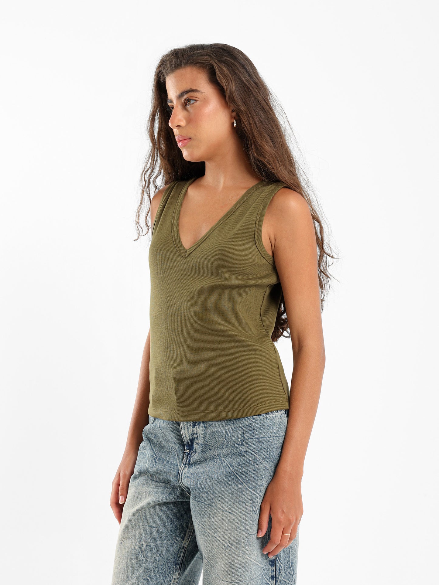 Ribbed V-Neck Sleeveless Top