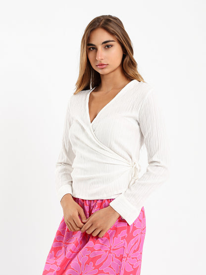 Textured Front Wrap Blouse